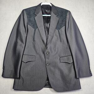 Circle S Blazer Mens 40R Black Western Knit Faux Suede Cowboy Jacket Textured